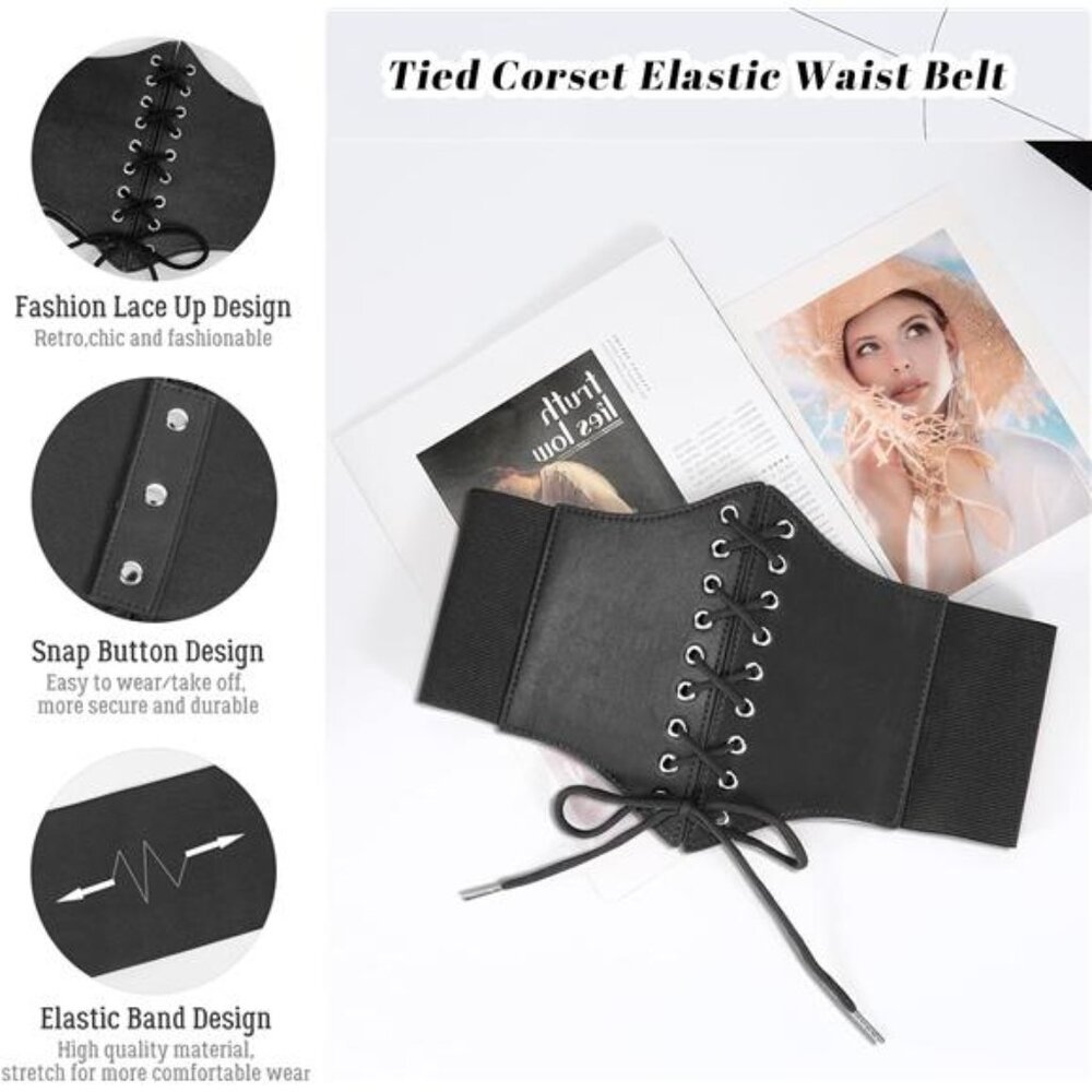 Women’s Elastic Costume Waist Belt Lace-up Tied Waspie Corset Belts for - Picture 3 of 7